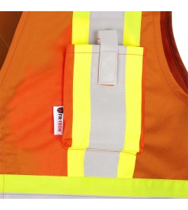 Pioneer 7728 orange flame-retardant Fr-tech arc-resistant safety vest, ARC 2 rated, with high-visibility stripes