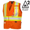 Pioneer 7728 orange flame-retardant Fr-tech arc-resistant safety vest, ARC 2 rated, with high-visibility stripes