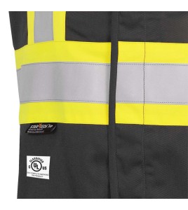 Pioneer 7729 black flame-retardant Fr-tech arc-resistant safety vest, ARC 2 rated, with high-visibility stripes