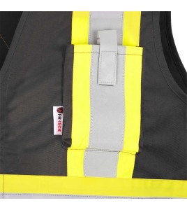 Pioneer 7729 black flame-retardant Fr-tech arc-resistant safety vest, ARC 2 rated, with high-visibility stripes