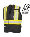 Pioneer 7729 black flame-retardant Fr-tech arc-resistant safety vest, ARC 2 rated, with high-visibility stripes