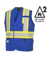 Pioneer 7730 blue flame-retardant Fr-tech arc-resistant safety vest, ARC 2 rated, with high-visibility stripes