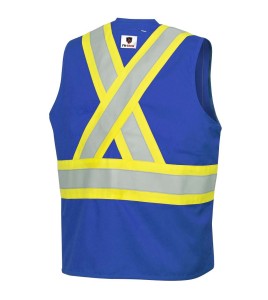 Pioneer 7730 blue flame-retardant Fr-tech arc-resistant safety vest, ARC 2 rated, with high-visibility stripes