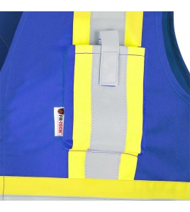 Pioneer 7730 blue flame-retardant Fr-tech arc-resistant safety vest, ARC 2 rated, with high-visibility stripes