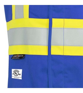 Pioneer 7730 blue flame-retardant Fr-tech arc-resistant safety vest, ARC 2 rated, with high-visibility stripes