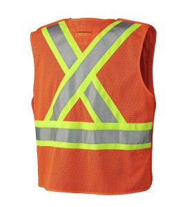 Pioneer® 6935 safety vest, high-visibility orange, detachable with mesh back, zipper, 4 pockets, sold individually