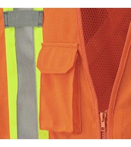 Pioneer® 6935 safety vest, high-visibility orange, detachable with mesh back, zipper, 4 pockets, sold individually