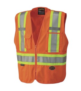 Pioneer® 6935 safety vest, high-visibility orange, detachable with mesh back, zipper, 4 pockets, sold individually