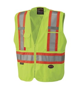 Pioneer 6936 safety vest, high-visibility yellow, detachable with mesh back, zipper, 4 pockets, sold individually