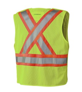 Pioneer 6936 safety vest, high-visibility yellow, detachable with mesh back, zipper, 4 pockets, sold individually