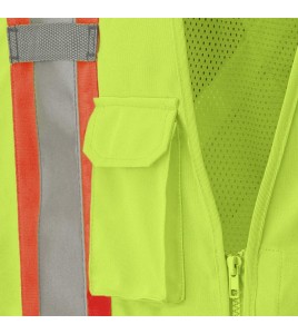 Pioneer 6936 safety vest, high-visibility yellow, detachable with mesh back, zipper, 4 pockets, sold individually