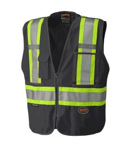 Pioneer 6937 safety vest, low-visibility black, detachable with mesh back, zipper, 4 pockets, sold individually