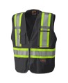 Pioneer 6937 safety vest, low-visibility black, detachable with mesh back, zipper, 4 pockets, sold individually