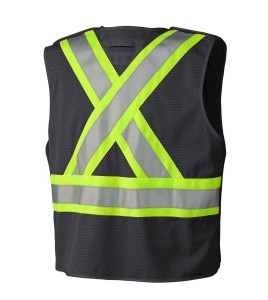 Pioneer 6937 safety vest, low-visibility black, detachable with mesh back, zipper, 4 pockets, sold individually