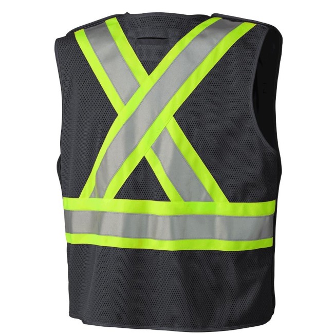 Pioneer 6937 safety vest, low-visibility black, detachable with mesh back, zipper, 4 pockets, sold individually