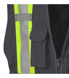 Pioneer 6937 safety vest, low-visibility black, detachable with mesh back, zipper, 4 pockets, sold individually