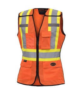 Pioneer 486 safety vest, orange high-visibility, detachable mesh complement, zipper, 6 pockets, sold individually