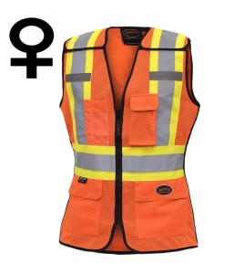 Pioneer 486 safety vest, orange high-visibility, detachable mesh complement, zipper, 6 pockets, sold individually