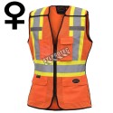 Pioneer 486 safety vest, orange high-visibility, detachable mesh complement, zipper, 6 pockets, sold individually