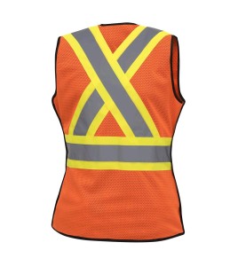 Pioneer 486 safety vest, orange high-visibility, detachable mesh complement, zipper, 6 pockets, sold individually