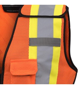 Pioneer 486 safety vest, orange high-visibility, detachable mesh complement, zipper, 6 pockets, sold individually