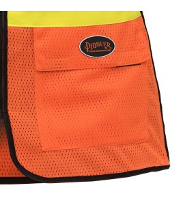 Pioneer 486 safety vest, orange high-visibility, detachable mesh complement, zipper, 6 pockets, sold individually