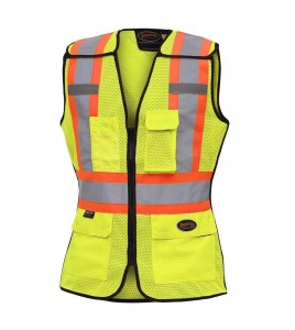 Pioneer 489 safety vest, yellow high-visibility, detachable mesh complement, zipper, 6 pockets, sold individually