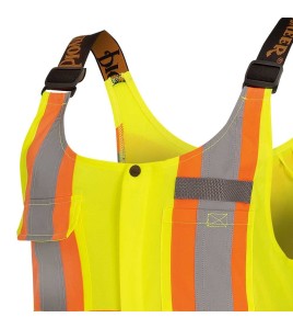 Women's yellow safety overalls for road safety, breathable, with reflective stripes, Pioneer model 6000W