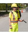 Women's yellow safety overalls for road safety, breathable, with reflective stripes, Pioneer model 6000W