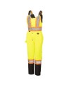 Women's 100% waterproof yellow-black polyester-polyurethane winter overalls with reflective stripes