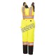 Women's 100% waterproof yellow-black polyester-polyurethane winter overalls with reflective stripes