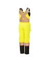 Women's 100% waterproof yellow-black polyester-polyurethane winter overalls with reflective stripes