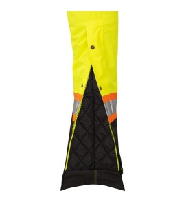 Women's 100% waterproof yellow-black polyester-polyurethane winter overalls with reflective stripes