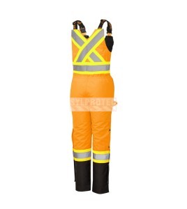 Salopette d'hiver Pioneer 100% imperméable orange-noir pour femme en polyester-polyuréthane avec bandes réfléchissantes