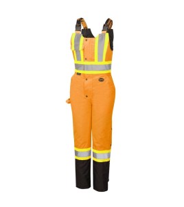 Salopette d'hiver Pioneer 100% imperméable orange-noir pour femme en polyester-polyuréthane avec bandes réfléchissantes