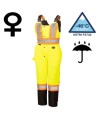 Women's 100% waterproof yellow-black polyester-polyurethane winter overalls with reflective stripes