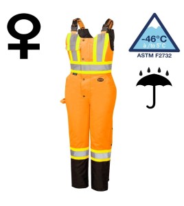 Pioneer women's winter 100% waterproof orange-black polyester polyurethanes overall with reflective stripes