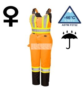 Salopette d'hiver Pioneer 100% imperméable orange-noir pour femme en polyester-polyuréthane avec bandes réfléchissantes