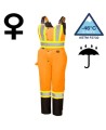 Pioneer women's winter 100% waterproof orange-black polyester polyurethanes overall with reflective stripes