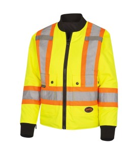 Winter women's yellow-black 100% waterproof polyester-polyurethane winter coat 7 in 1 with reflective stripes