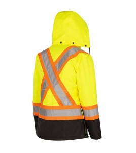 Winter women's yellow-black 100% waterproof polyester-polyurethane winter coat 7 in 1 with reflective stripes