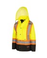 Winter women's yellow-black 100% waterproof polyester-polyurethane winter coat 7 in 1 with reflective stripes