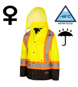 Manteau d'hiver jaune-noir 100% imperméable 7-en-1 polyester enduit de polyuréthane, 7 en 1 haute visibilité pour femme