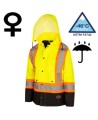 Winter women's yellow-black 100% waterproof polyester-polyurethane winter coat 7 in 1 with reflective stripes