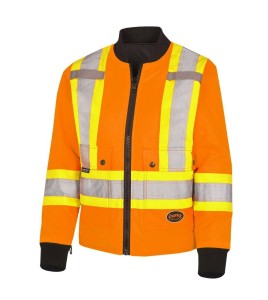 Winter women's orange-black 100% waterproof polyester-polyurethane winter jacket 7 in 1 with reflective stripes