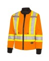 Winter women's orange-black 100% waterproof polyester-polyurethane winter jacket 7 in 1 with reflective stripes