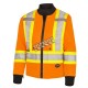 Winter women's orange-black 100% waterproof polyester-polyurethane winter jacket 7 in 1 with reflective stripes