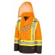 Winter women's orange-black 100% waterproof polyester-polyurethane winter jacket 7 in 1 with reflective stripes