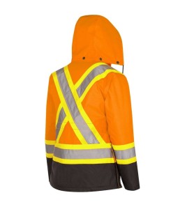 Winter women's orange-black 100% waterproof polyester-polyurethane winter jacket 7 in 1 with reflective stripes