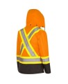 Winter women's orange-black 100% waterproof polyester-polyurethane winter jacket 7 in 1 with reflective stripes